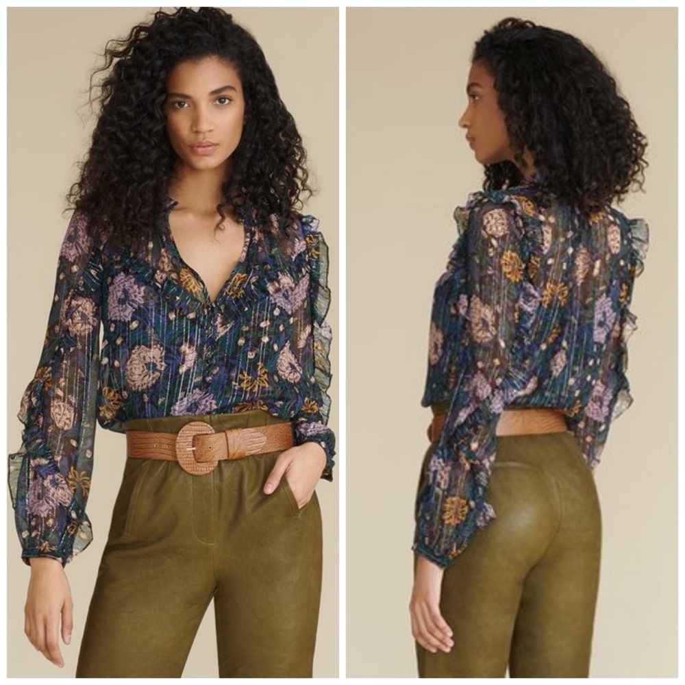 Veronica Beard Abra Lurex Floral Silk Blouse